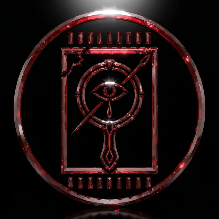 The seal of Desiree Clarity: a mirror crossed by a needle, an eye at its center