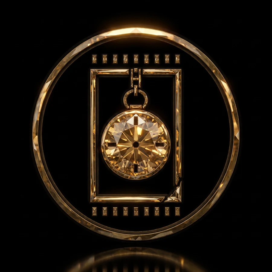 The seal of Lux Vale: a golden pocket watch suspended within a jeweled frame