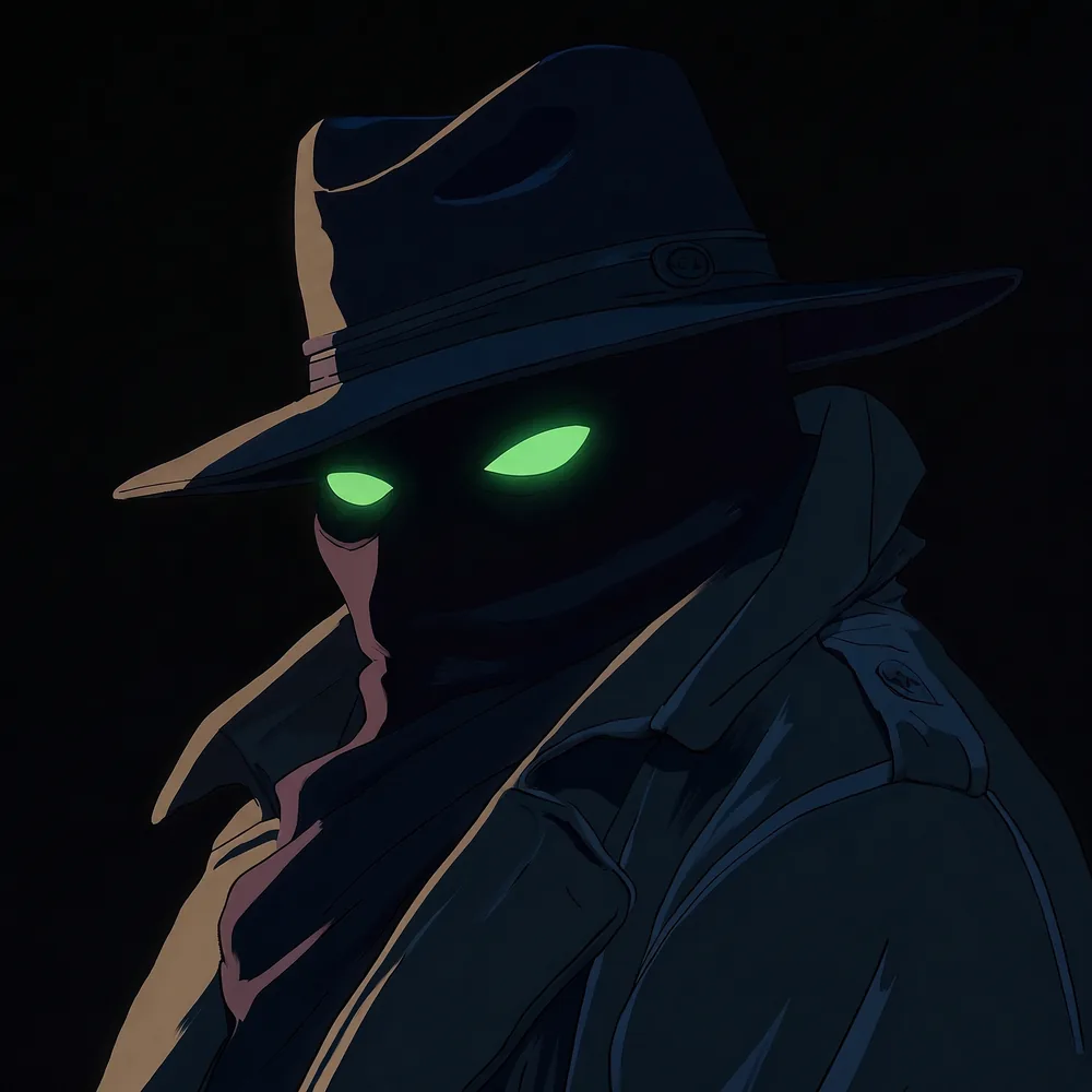 Nathaniel Veritas in near darkness, green eyes the only light