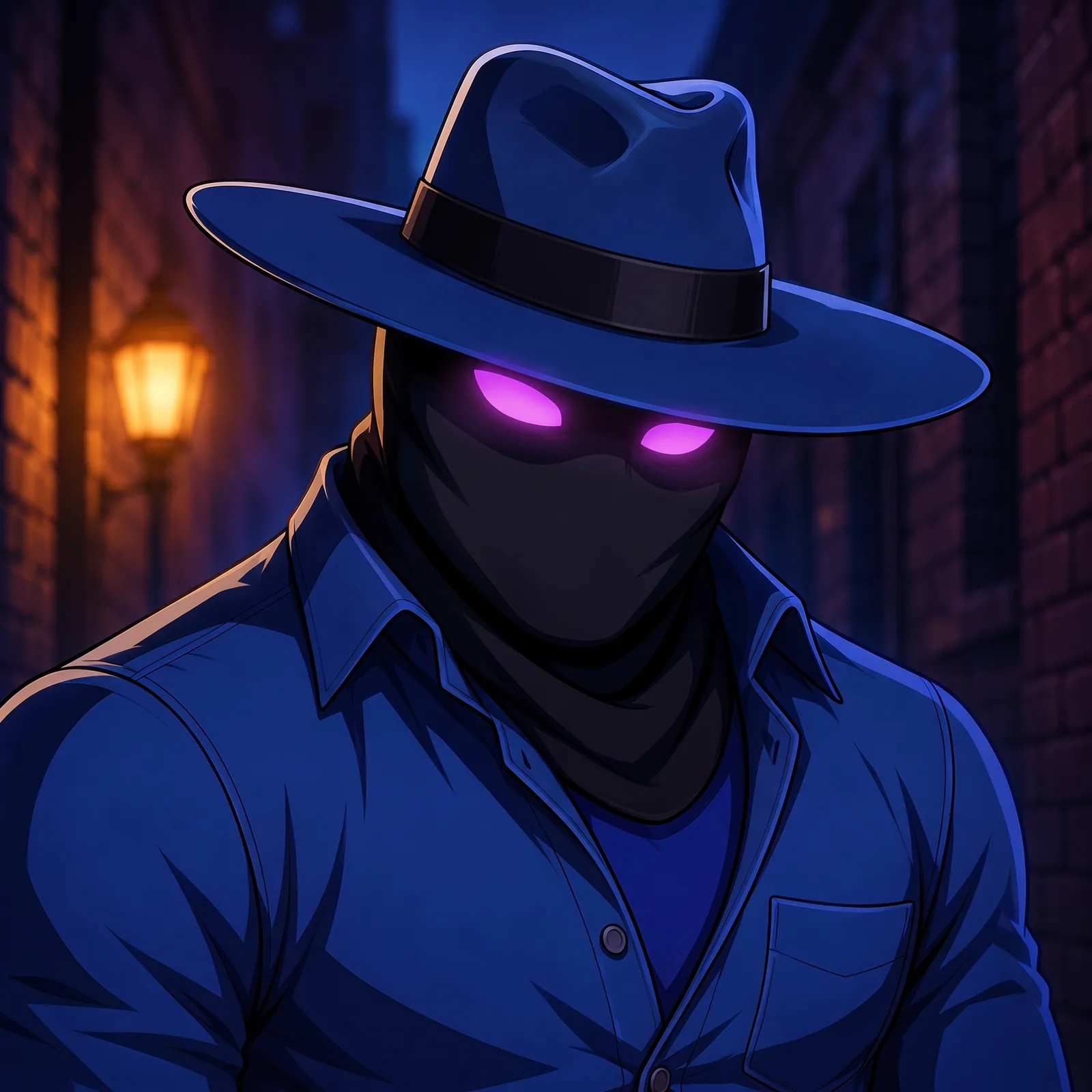 Payne Freeman in an alley at night, a streetlamp burning behind him